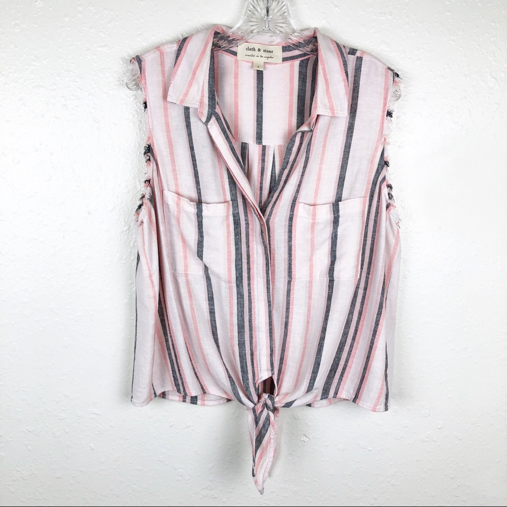 NWOT Cloth & Stone Striped Fray Tie Button Top L